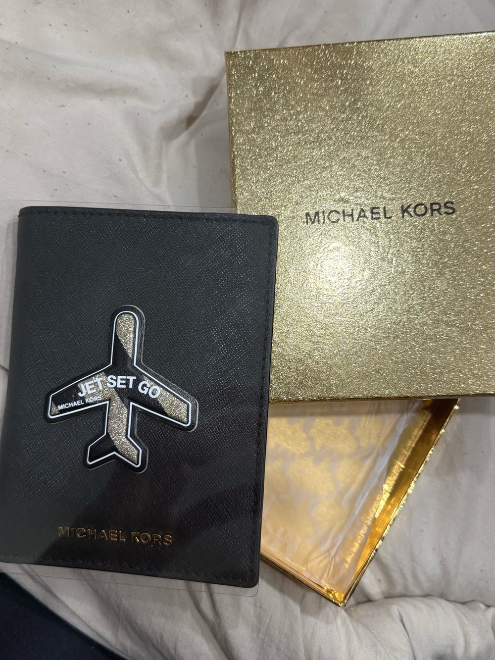 Michael Kors Black Jet Set Go Airplane Passport Cover